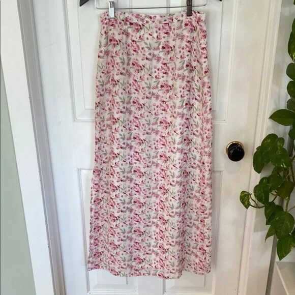 Vintage White and Pink Microfloral Maxi Skirt Feminine Boho Romantic Long Dainty - Picture 4 of 4